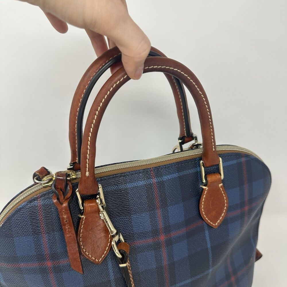 Dooney & Bourke Tiverton Plaid Zip Zip Satchel Navy Blue Shoulder Strap READ - Picture 6 of 16